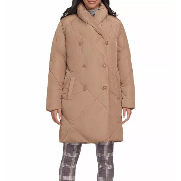 NWOT Tribal Women’s Long Quilted Puffer Coat in Gold/Camel - Picture 7 of 10